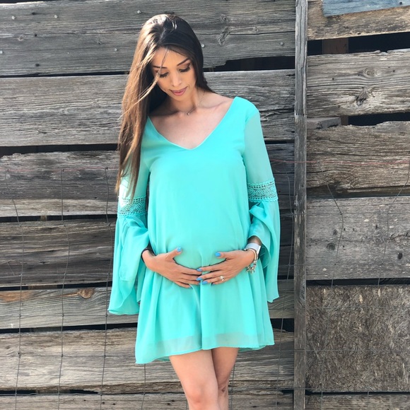 Turquoise Flowy Dress - Picture 3 of 3